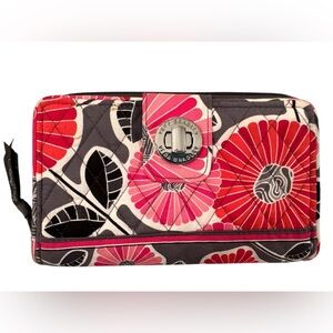 Vera Bradley Cherry Blossoms Turn Lock Zip Wallet Large Clutch Organizer Wear